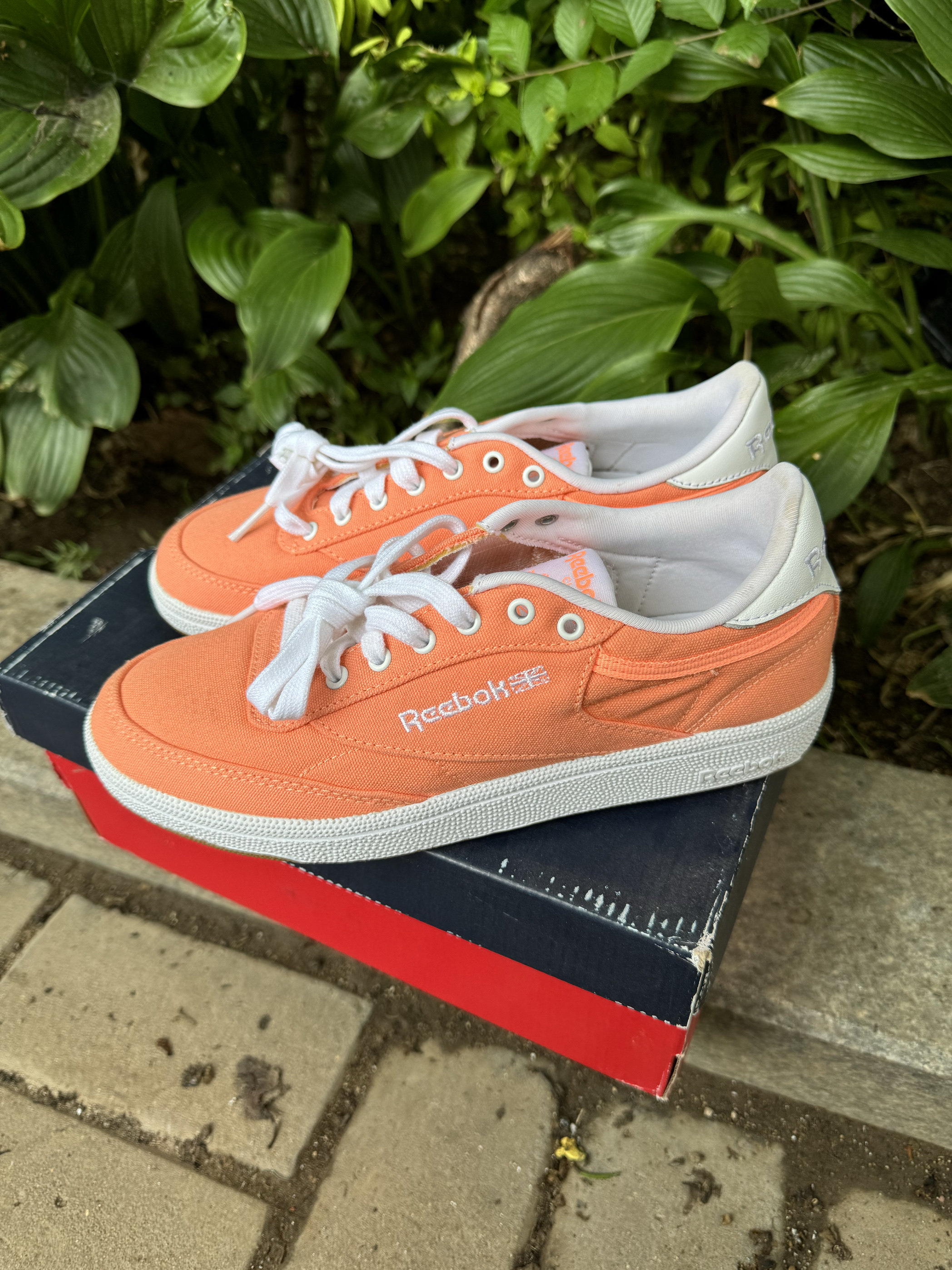 旭洋体育Reebok锐步85女樱花橘粉白帆布休闲鞋运动低帮板鞋EH2422
