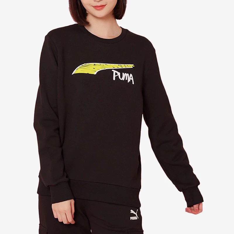 Puma彪马正品男女情侣款运动圆领休闲印花套头衫卫衣535045 01