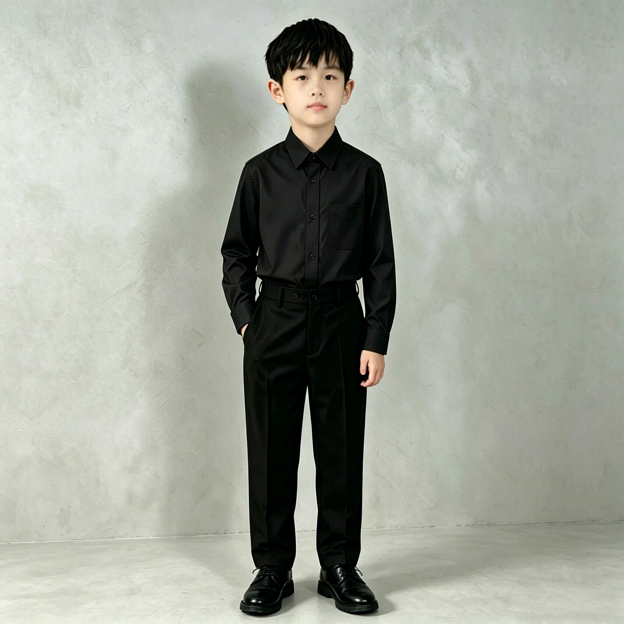 儿童黑色衬衫西裤套装演出服背带裤男童中小学生主持钢琴考级礼服