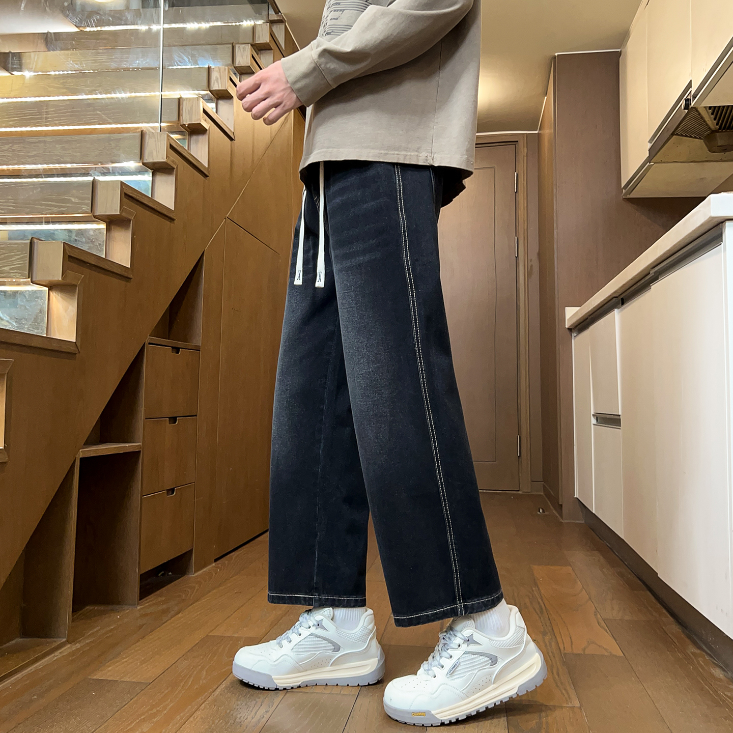 复古水洗牛仔裤宽松垂感阔腿裤