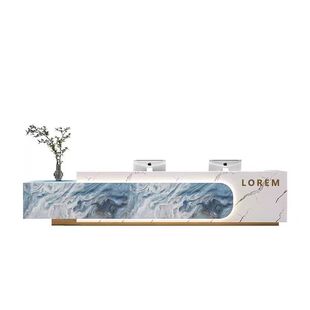 公司大理石前台接待台售楼部酒店大堂会所岩板吧台烤漆收银台柜台