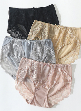 内裤女士棉质底裆2025新款无痕中腰包臀夏季薄款胖MM蕾丝三角底裤