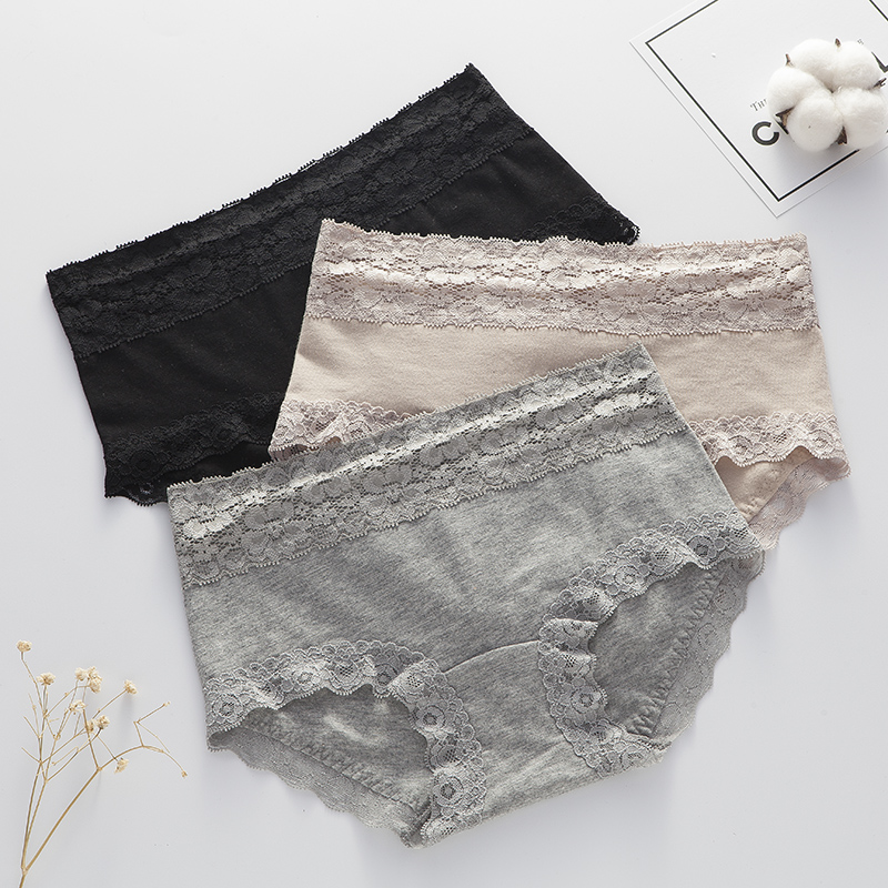 纯棉内裤女中腰蕾丝夏棉底裆透气