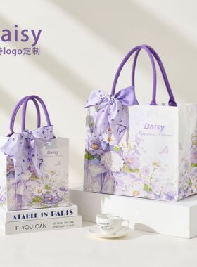 紫色小雏菊大容量帆布手提袋定制女时尚新款防水帆布包包上班通勤