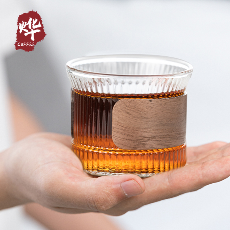 YEFFAC锤木纹高硼硅玻璃中式茶杯
