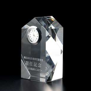 日式钟表水晶工艺品 k9水晶钟摆件 商务办公退职纪念水晶表件实用