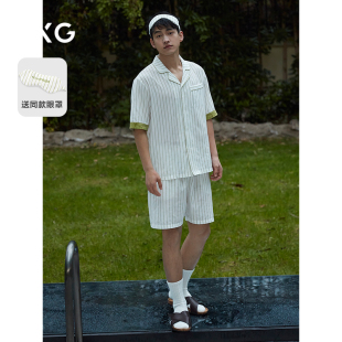 睡衣套装 清新条纹简约舒适短袖 男休闲家居服 家居服 GXG男士
