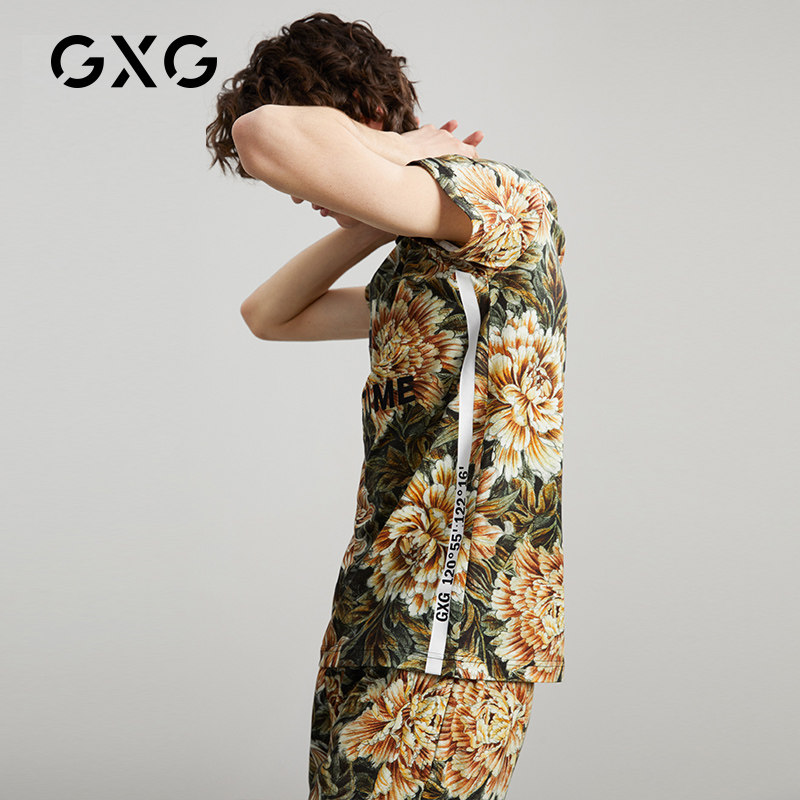 GXG夏季男士睡衣短袖短裤薄款纯棉套头家居服 潮居家可外穿套装