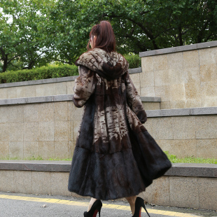 保暖潮 貂皮大衣整貂短绒2021冬季 新款 女士长款 进口天鹅绒过膝修身