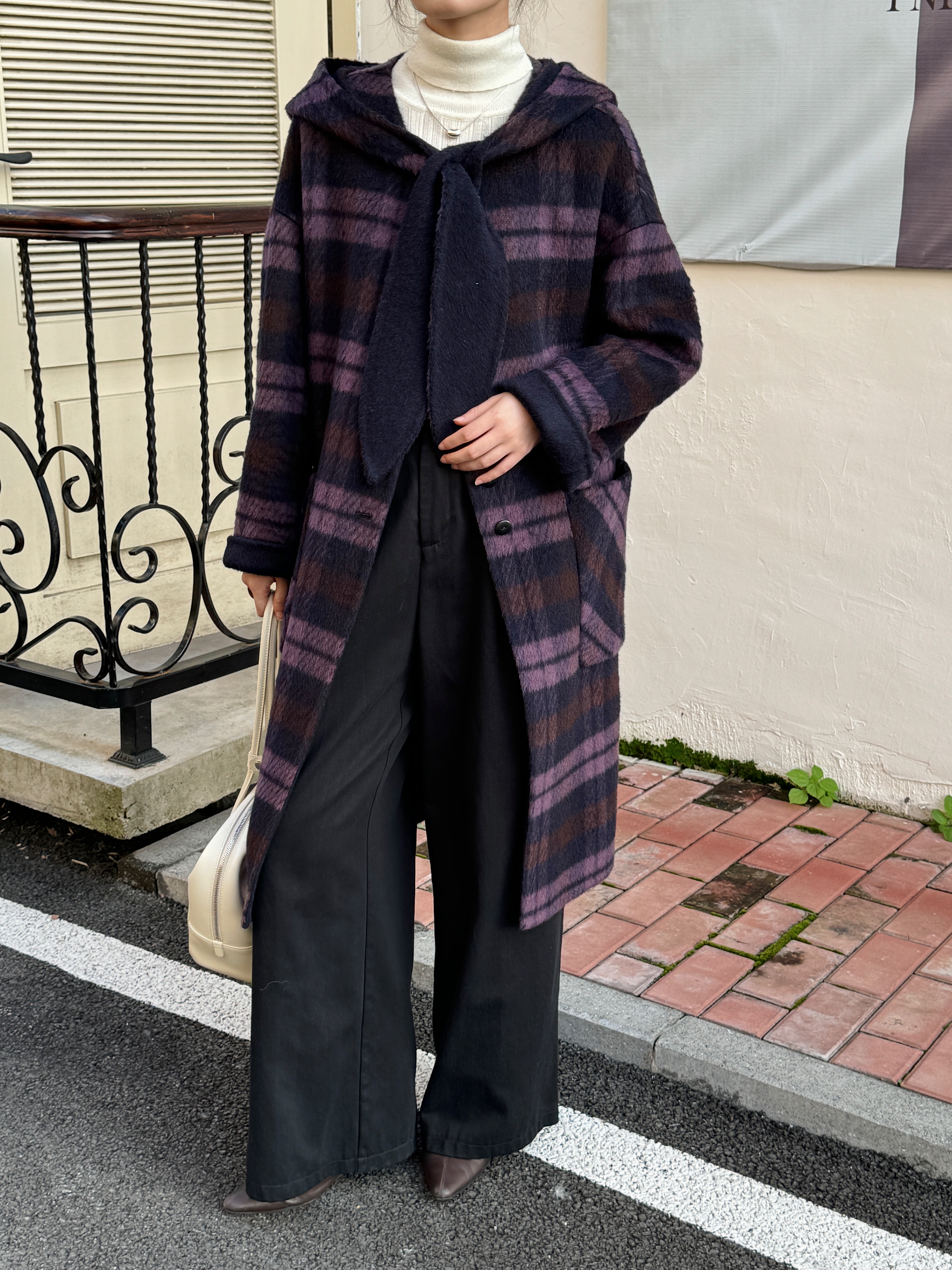 学院风可拆卸帽子双面羊绒大衣