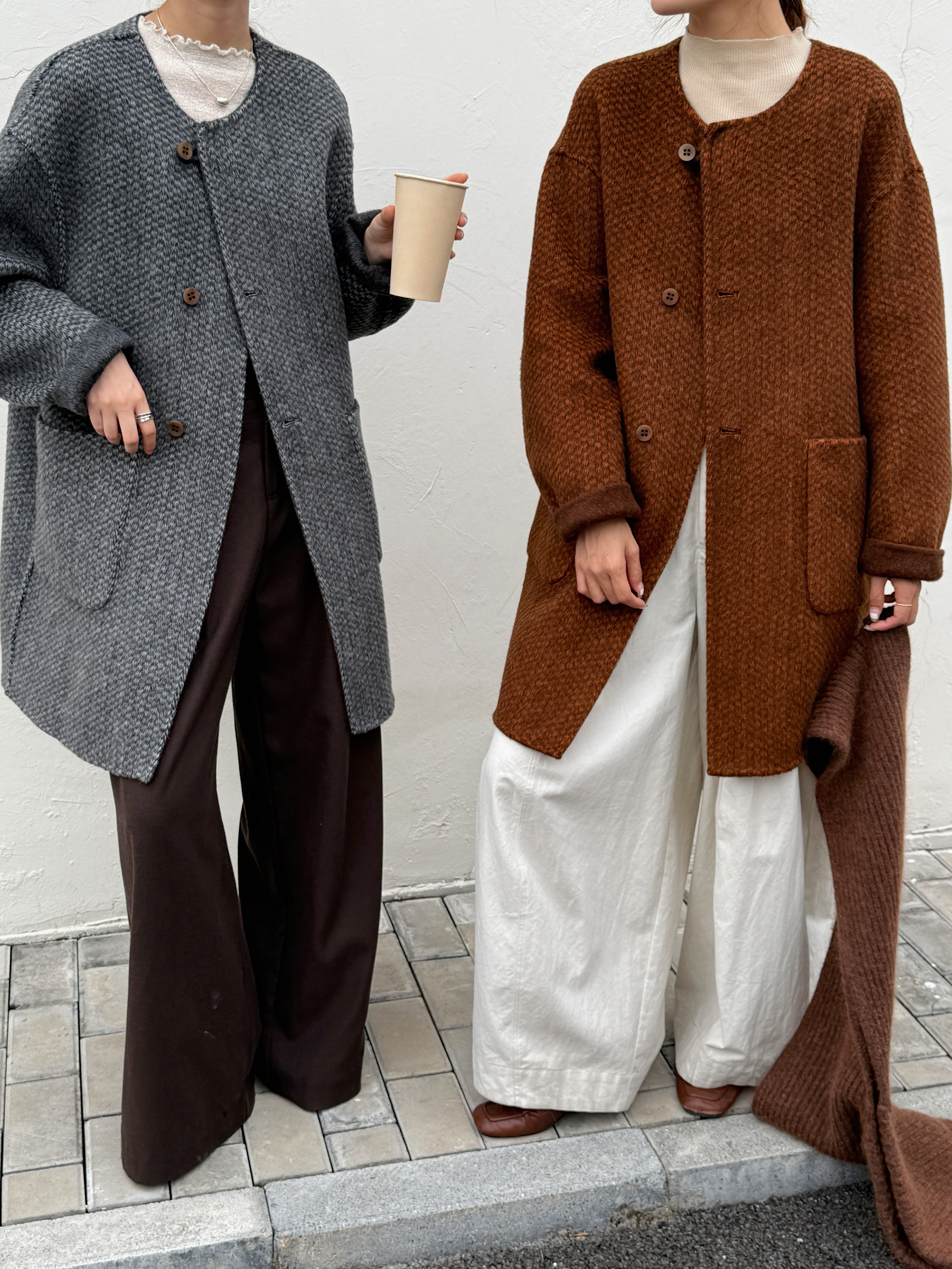 AB双面穿格子双面羊绒大衣配围巾