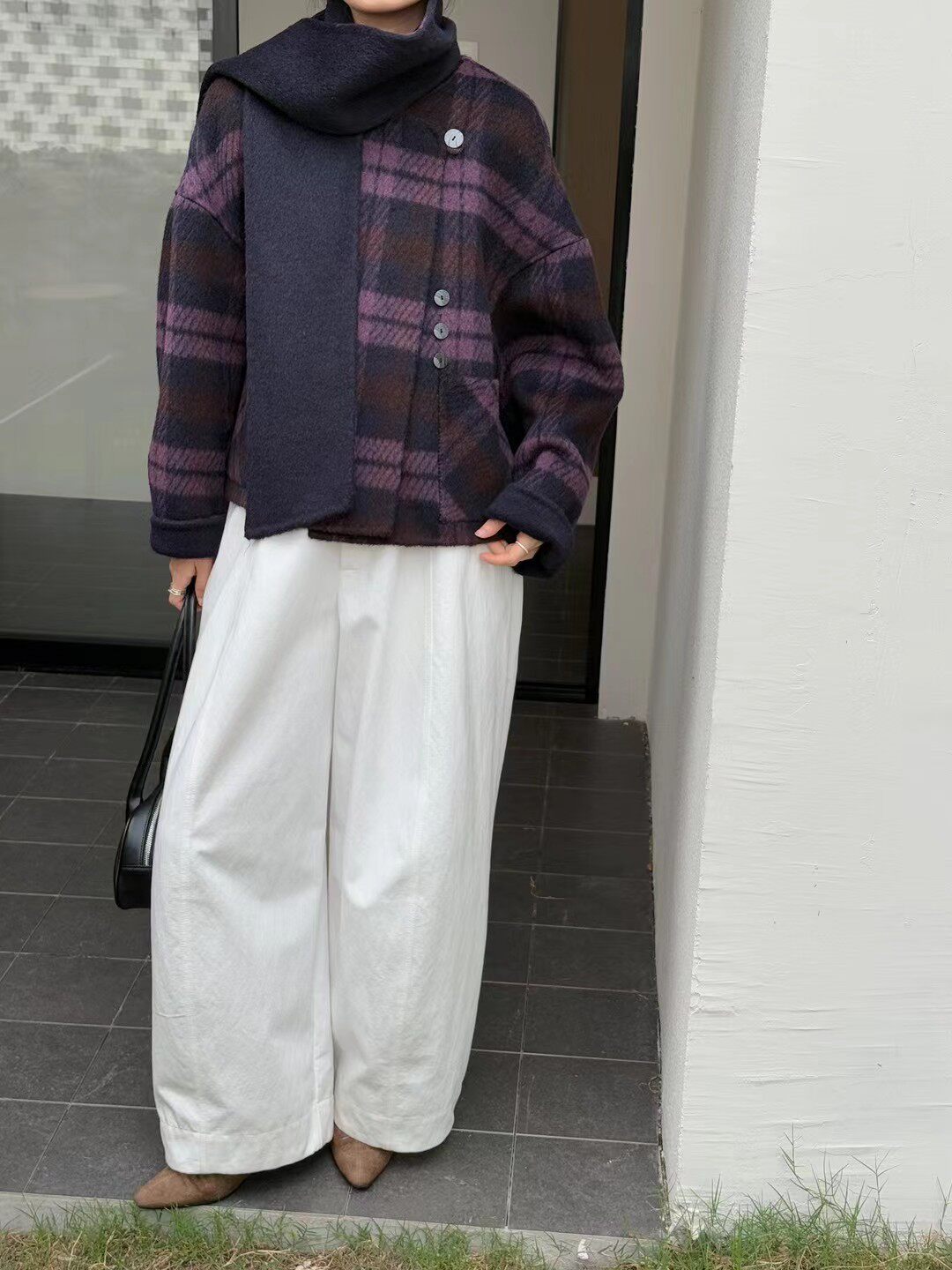 韩版圆领格子AB双面羊绒大衣女冬季新品宽松显瘦羊毛呢短款外套,女装/女士精品,毛呢外套,淘宝优惠券,粉丝福利购,淘宝优惠卷