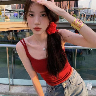 夏季 港風韓版 設計感雙肩帶帶胸墊背心吊帶女外穿修身 舒適顯瘦
