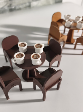 Dollhouse微缩桌椅DIY仿真咖啡店玩具1:12复古圆桌过家家模型摆件