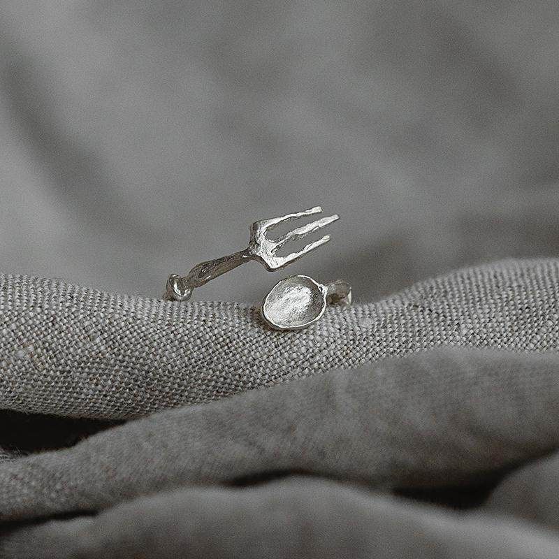 【K社制造】925银潮牌 中古餐具戒指 叉子勺子素戒  简约设计清新