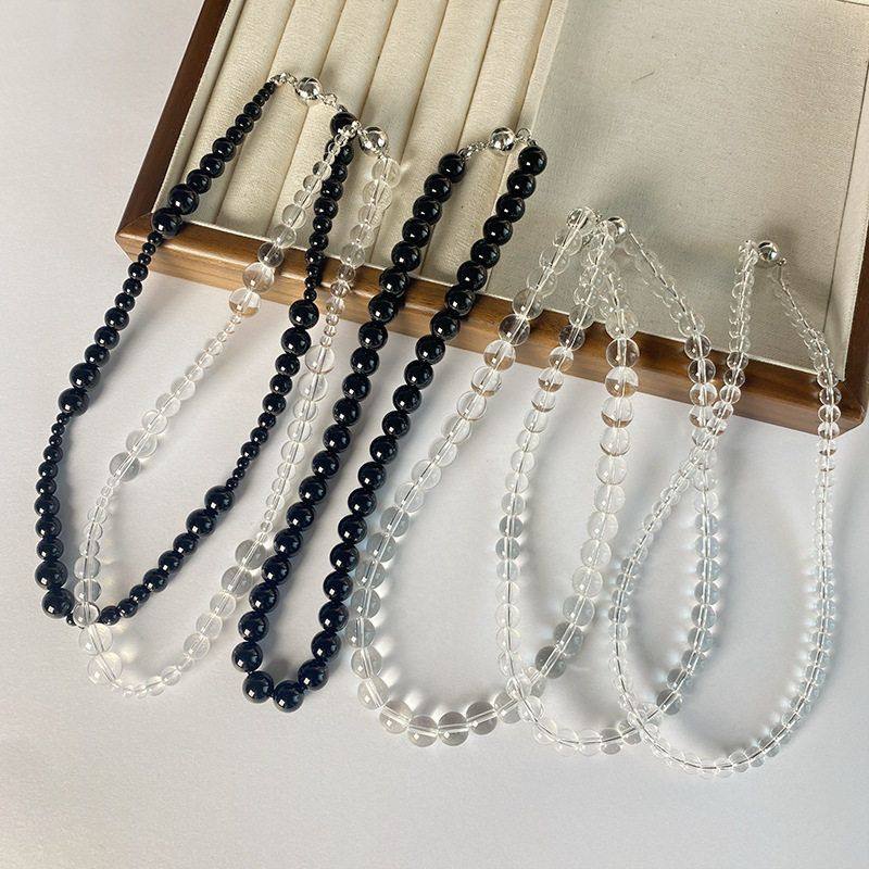 ins风夏季新款珠串项链 小众透明白水晶无痕磁吸锁骨链