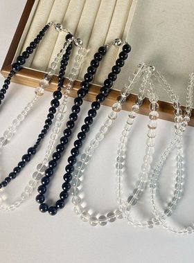 ins风夏季新款珠串项链 小众透明白水晶无痕磁吸锁骨链