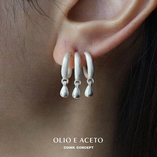 K社制造多层星点耳环 原创设计手工磨砂质感肌理925银