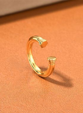 欧美极简高级金属黄铜镀18k真金开口指环小众ins个性独特戒指