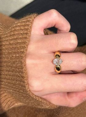 【K社制造】白钻戒指女ins轻奢高级感小众锆石金色开口食指戒指环