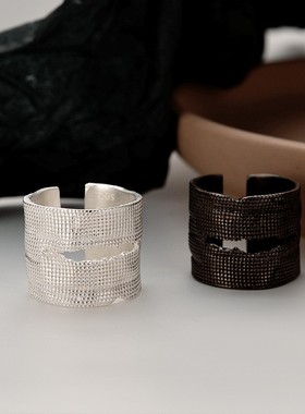 【K社制造】S925纯银破损麻袋戒指女ins冷淡风开口哑光食指戒