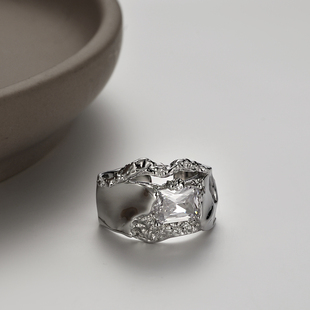 K社制造带钻戒指925纯银小众食指开口可调节男女指环潮牌个性