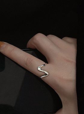 韩版复古个性不规则开口戒指女简约S925银弧形跳动网红食指戒饰品