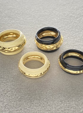 毛晓彤同款法国小众设计珐琅戒指AurelieBidermann宽面黑白色手镯