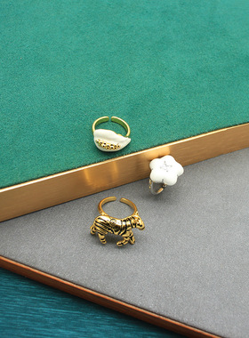 欧美小众设计花蕊条纹斑马造型开口轻奢个性戒指高级感女开口戒指