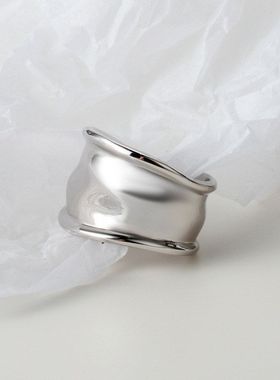 欧美轻奢S925纯银不规则凹凸感戒指女ins开口亮面几何食指戒