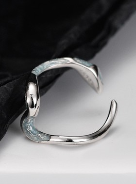 【K社制造】冰蓝滴胶异域蛇形戒指女不掉色S925纯银高级感饰品