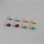 遗憾系列水滴耳钉夏季 小众简约气质多色小泪滴珐琅涂釉耳钉