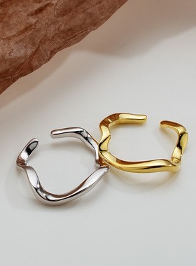 【K社制造】S925纯银不规则戒指冷淡风个性百搭光面开口指环