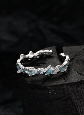 薄荷蓝冰湖系列磨砂肌理滴胶戒指纯银S925清澈高冷女生饰品