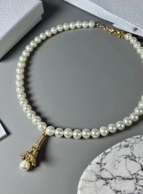 新款气质百搭铁搭吊坠珍珠项链颈链短链女首饰时尚小众设计