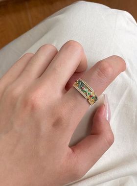 「羽化仙」珐琅描金国风新中式轻奢小众戒指