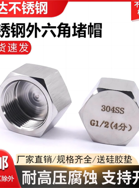304不锈钢高压外六角管帽堵帽4分6分PT/NPT闷头管堵M20*1.5内丝帽