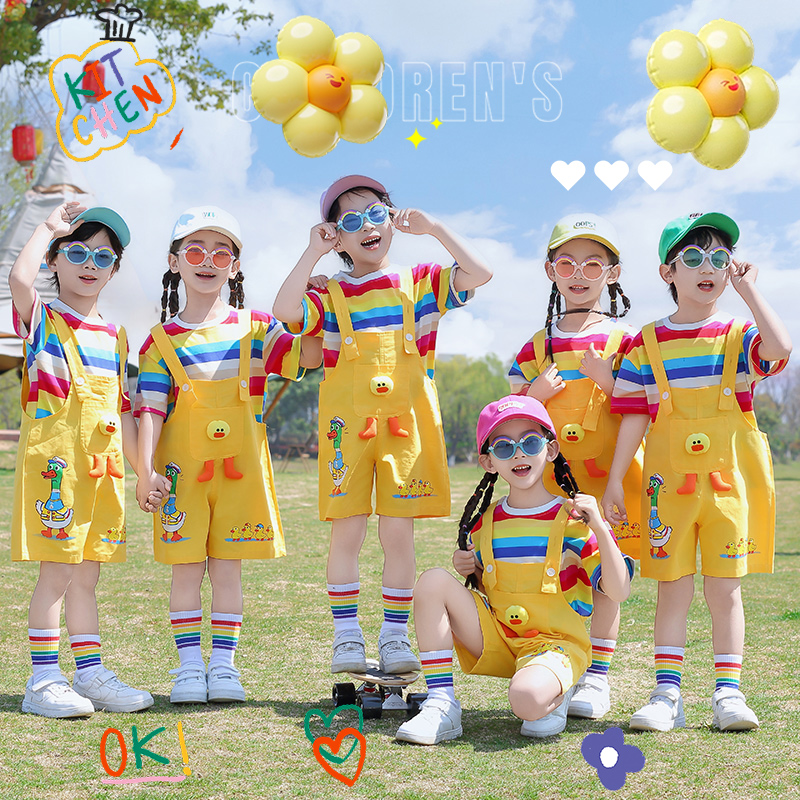兄妹装夏装t恤夏季姐弟装小鸭子套装幼儿园园服六一运动会表演服