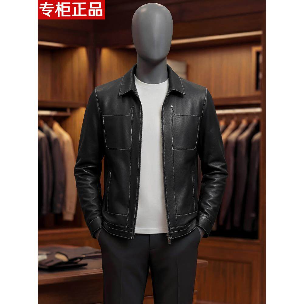 26年新款轻奢风真皮皮衣男翻领短款黑色商务休闲绵羊皮皮夹克外套