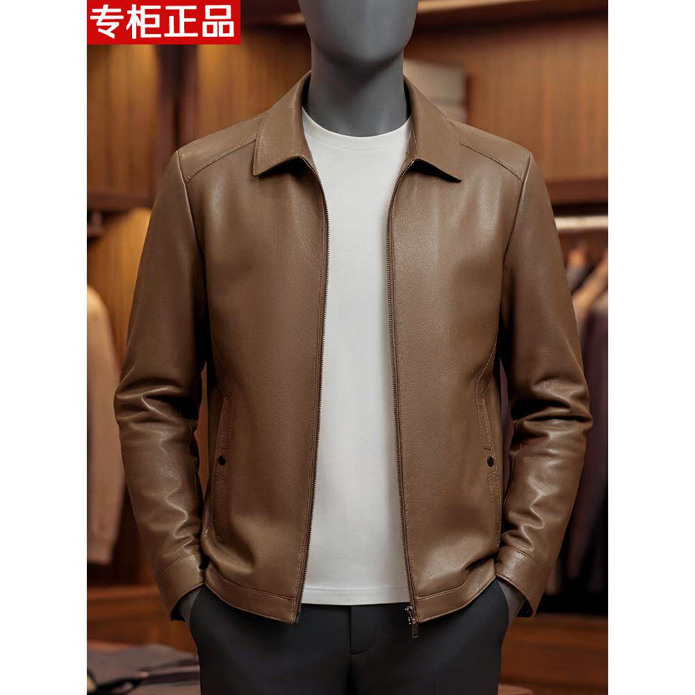 2026春季新款男士海宁真皮皮衣翻领机车皮夹克中年爸爸绵羊皮外套