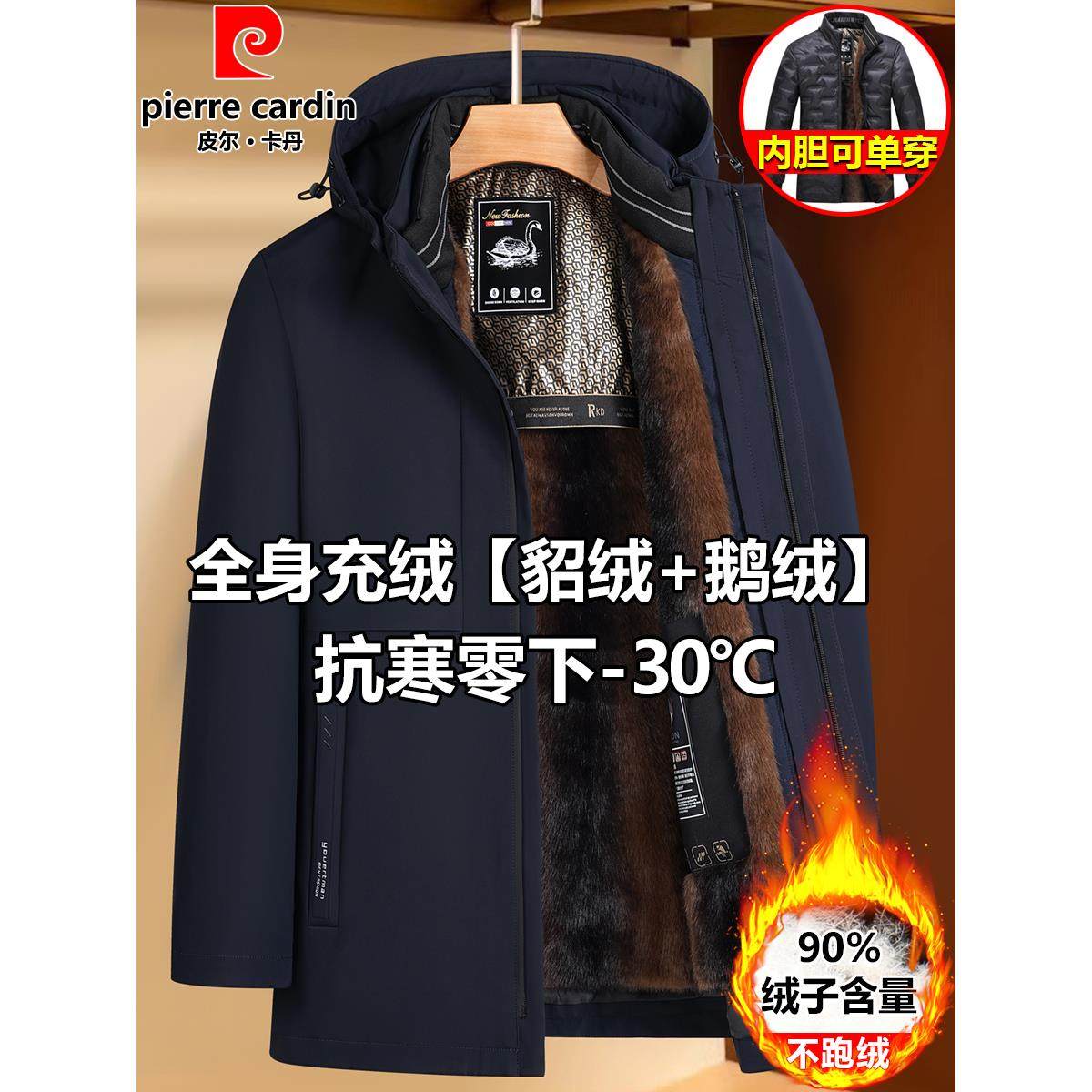 皮尔卡丹中老年加厚保暖羽绒服冬季爸爸装外套男士宽松休闲鹅绒服