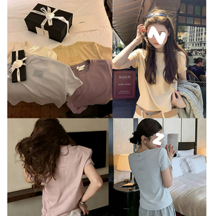 032620~「后背蕾丝T」韩系！新款后背刺绣显瘦女士短袖T恤