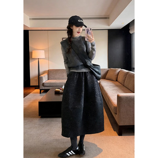 011322~「满天星细闪花苞裙」韩系！A字宽松撒银女士花苞半身裙