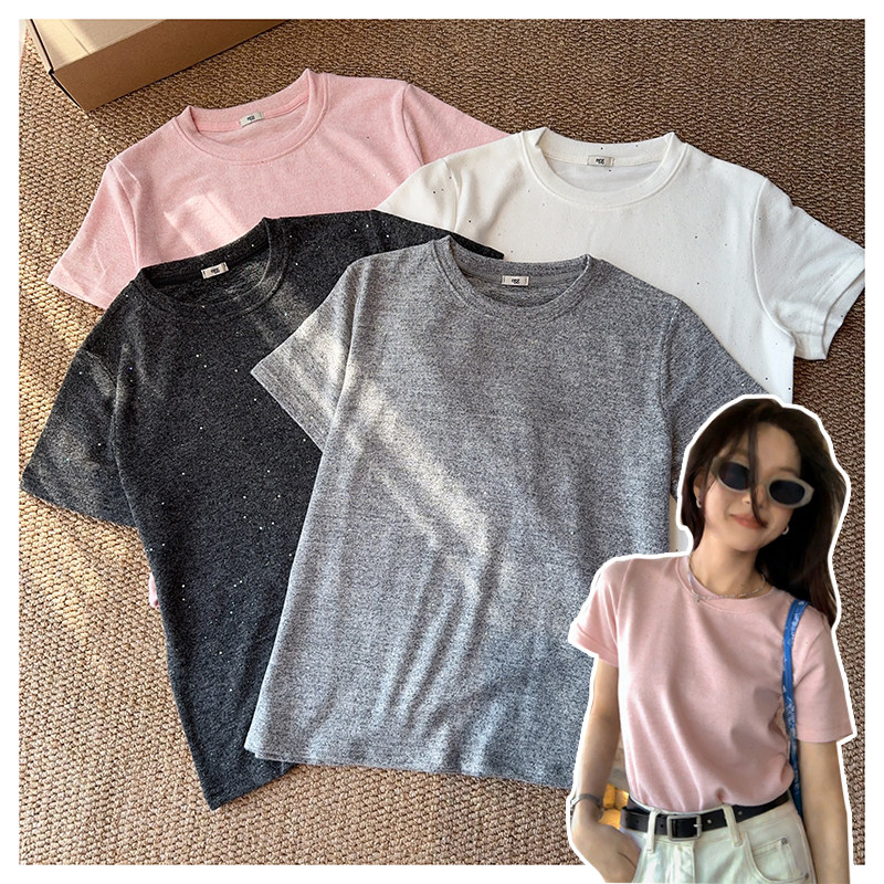 020520~「撒银糯糯亮晶晶」春季新款韩系正肩显瘦女士短袖T恤