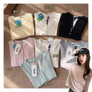 半开扣门襟显瘦女士打底T恤 」韩系 020723 「贝壳扣亨利衫