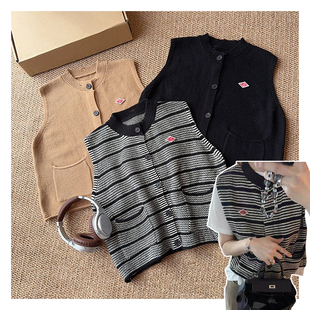 121320 简约双翻口袋显瘦女士马甲 「方块针织马甲」韩系