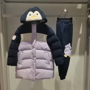 特步儿童羽绒服2025新款女小童冬季中长款小企鹅加厚舒适保暖外套