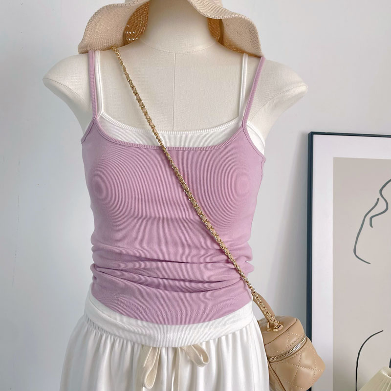 闭眼入多色螺纹弹力上衣吊带背心