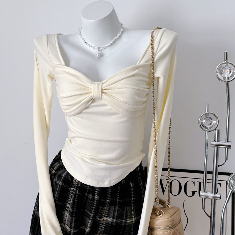 长袖纯欲加厚蝴蝶结磨毛棉女款