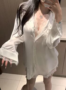 隐衫之欲*男友风性感蕾丝纯欲长袖宽松白衬衫高级感睡衣家居套装